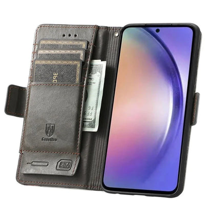 CASENEO 002 Series For Samsung Galaxy A55 5G Shockproof PU Leather Wallet Stand Phone Case RFID Blocking Phone Cover