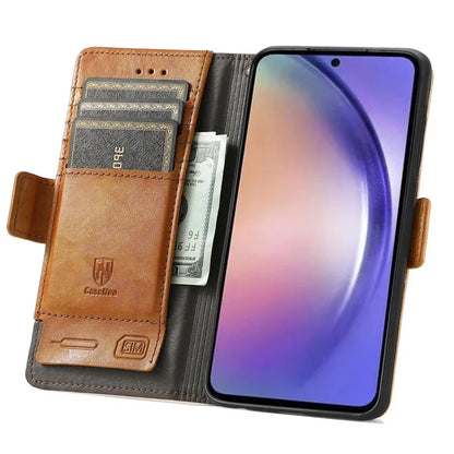CASENEO 002 Series For Samsung Galaxy A55 5G Shockproof PU Leather Wallet Stand Phone Case RFID Blocking Phone Cover