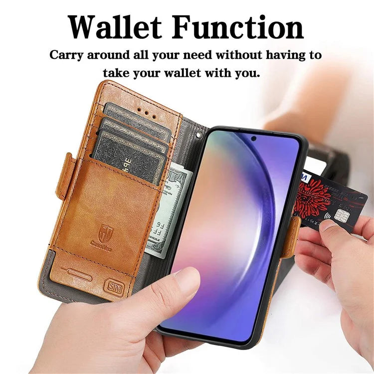 CASENEO 002 Series For Samsung Galaxy A55 5G Shockproof PU Leather Wallet Stand Phone Case RFID Blocking Phone Cover