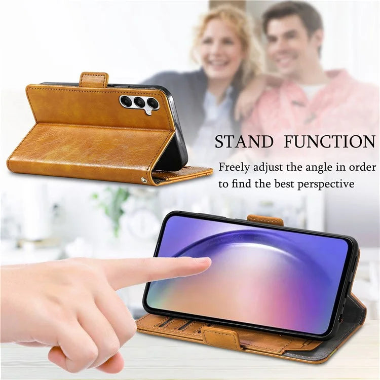 CASENEO 002 Series For Samsung Galaxy A55 5G Shockproof PU Leather Wallet Stand Phone Case RFID Blocking Phone Cover