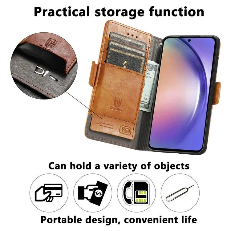 CASENEO 002 Series For Samsung Galaxy A55 5G Shockproof PU Leather Wallet Stand Phone Case RFID Blocking Phone Cover