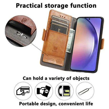 CASENEO 002 Series For Samsung Galaxy A55 5G Shockproof PU Leather Wallet Stand Phone Case RFID Blocking Phone Cover