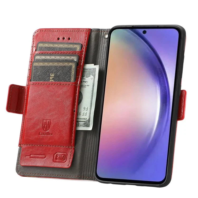 CASENEO 002 Series For Samsung Galaxy A55 5G Shockproof PU Leather Wallet Stand Phone Case RFID Blocking Phone Cover