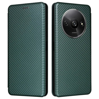 For Xiaomi Redmi A3 / Poco C61 4G Protective Case Leather Carbon Fiber Texture Magnetic Phone Cover