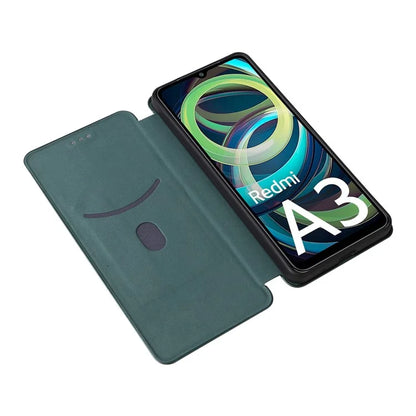 For Xiaomi Redmi A3 / Poco C61 4G Protective Case Leather Carbon Fiber Texture Magnetic Phone Cover