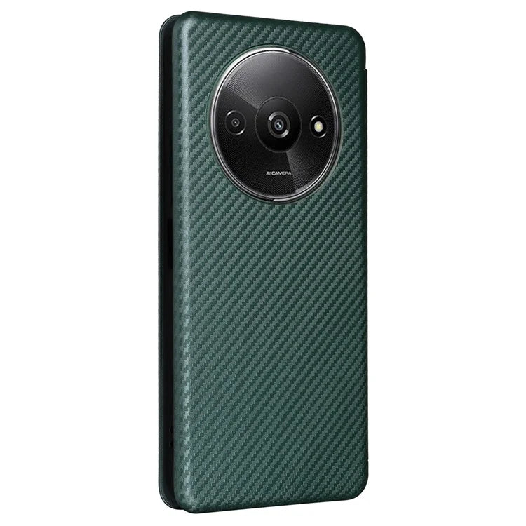 For Xiaomi Redmi A3 / Poco C61 4G Protective Case Leather Carbon Fiber Texture Magnetic Phone Cover