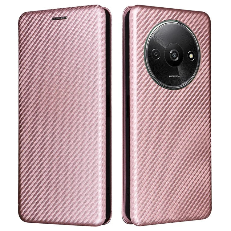 For Xiaomi Redmi A3 / Poco C61 4G Protective Case Leather Carbon Fiber Texture Magnetic Phone Cover