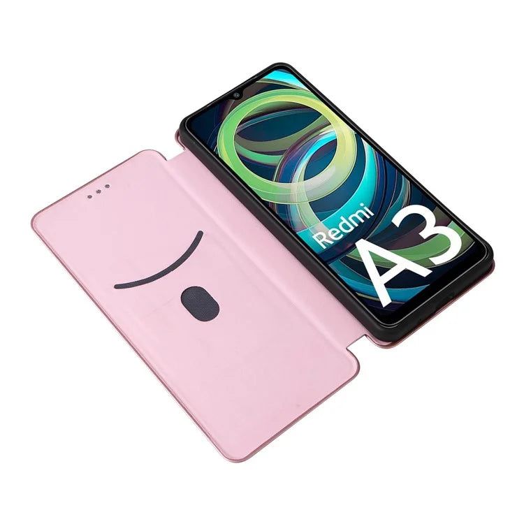For Xiaomi Redmi A3 / Poco C61 4G Protective Case Leather Carbon Fiber Texture Magnetic Phone Cover