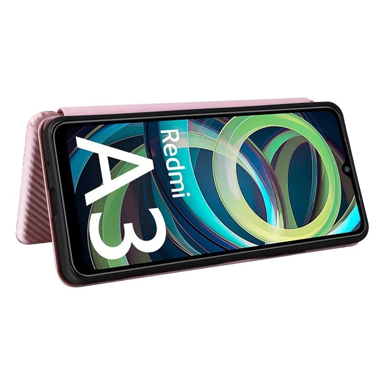 For Xiaomi Redmi A3 / Poco C61 4G Protective Case Leather Carbon Fiber Texture Magnetic Phone Cover