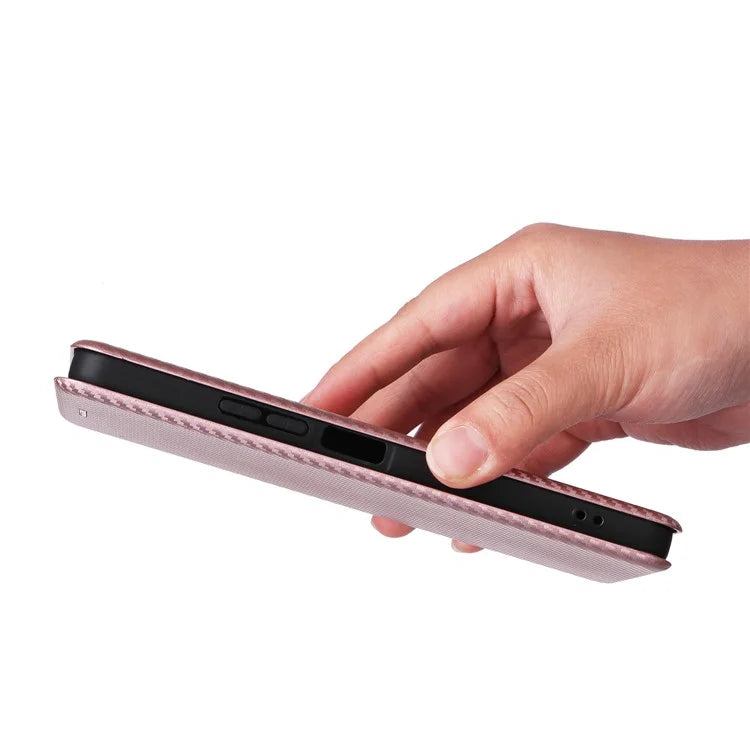For Xiaomi Redmi A3 / Poco C61 4G Protective Case Leather Carbon Fiber Texture Magnetic Phone Cover