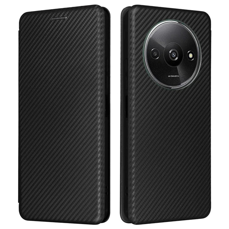 For Xiaomi Redmi A3 / Poco C61 4G Protective Case Leather Carbon Fiber Texture Magnetic Phone Cover