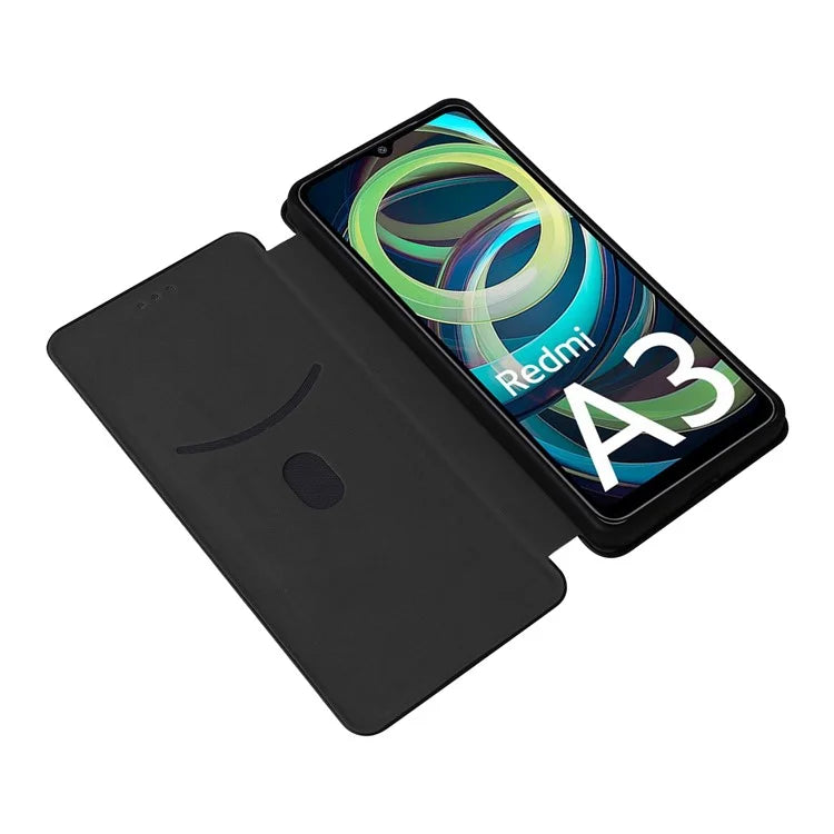 For Xiaomi Redmi A3 / Poco C61 4G Protective Case Leather Carbon Fiber Texture Magnetic Phone Cover