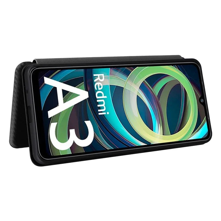 For Xiaomi Redmi A3 / Poco C61 4G Protective Case Leather Carbon Fiber Texture Magnetic Phone Cover