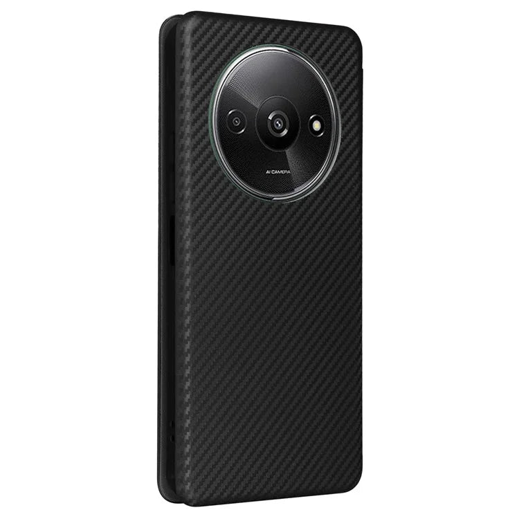 For Xiaomi Redmi A3 / Poco C61 4G Protective Case Leather Carbon Fiber Texture Magnetic Phone Cover