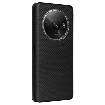 For Xiaomi Redmi A3 / Poco C61 4G Protective Case Leather Carbon Fiber Texture Magnetic Phone Cover
