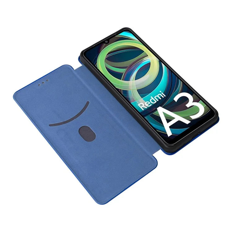 For Xiaomi Redmi A3 / Poco C61 4G Protective Case Leather Carbon Fiber Texture Magnetic Phone Cover