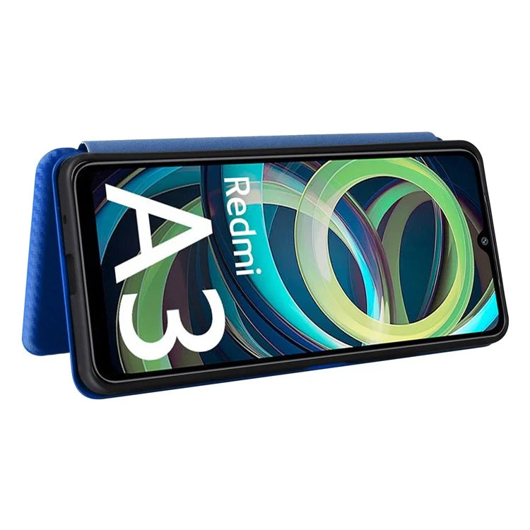 For Xiaomi Redmi A3 / Poco C61 4G Protective Case Leather Carbon Fiber Texture Magnetic Phone Cover