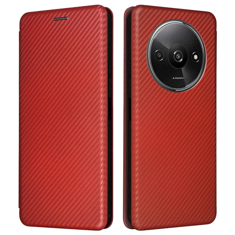For Xiaomi Redmi A3 / Poco C61 4G Protective Case Leather Carbon Fiber Texture Magnetic Phone Cover