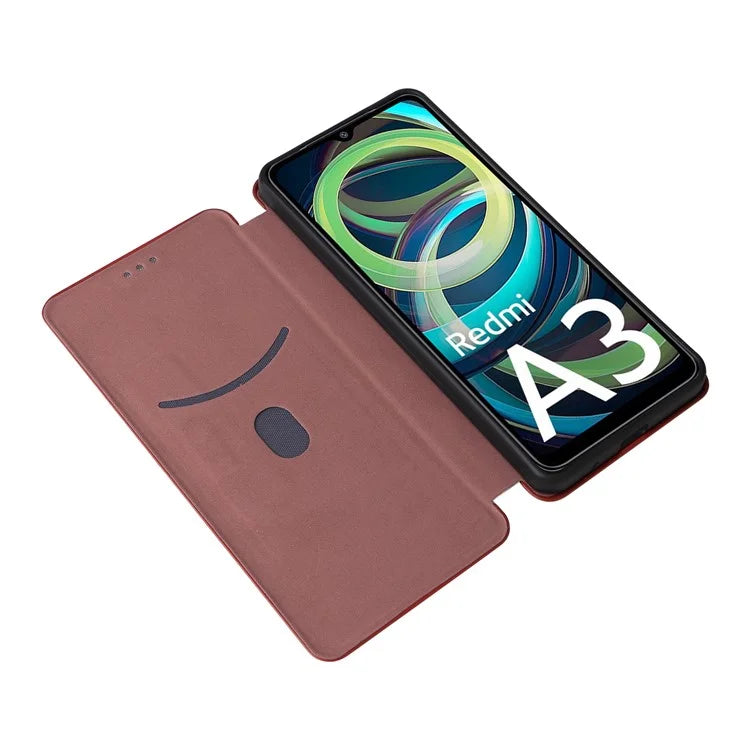 For Xiaomi Redmi A3 / Poco C61 4G Protective Case Leather Carbon Fiber Texture Magnetic Phone Cover