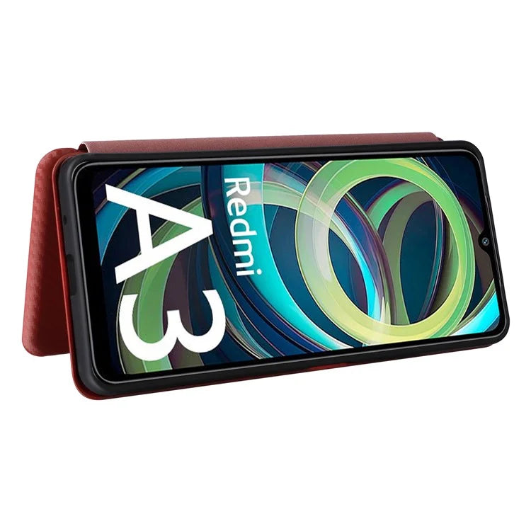 For Xiaomi Redmi A3 / Poco C61 4G Protective Case Leather Carbon Fiber Texture Magnetic Phone Cover