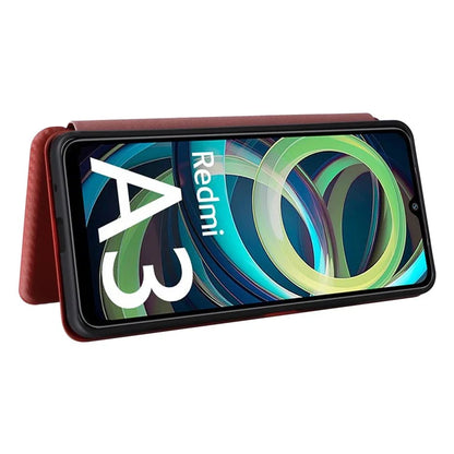 For Xiaomi Redmi A3 / Poco C61 4G Protective Case Leather Carbon Fiber Texture Magnetic Phone Cover