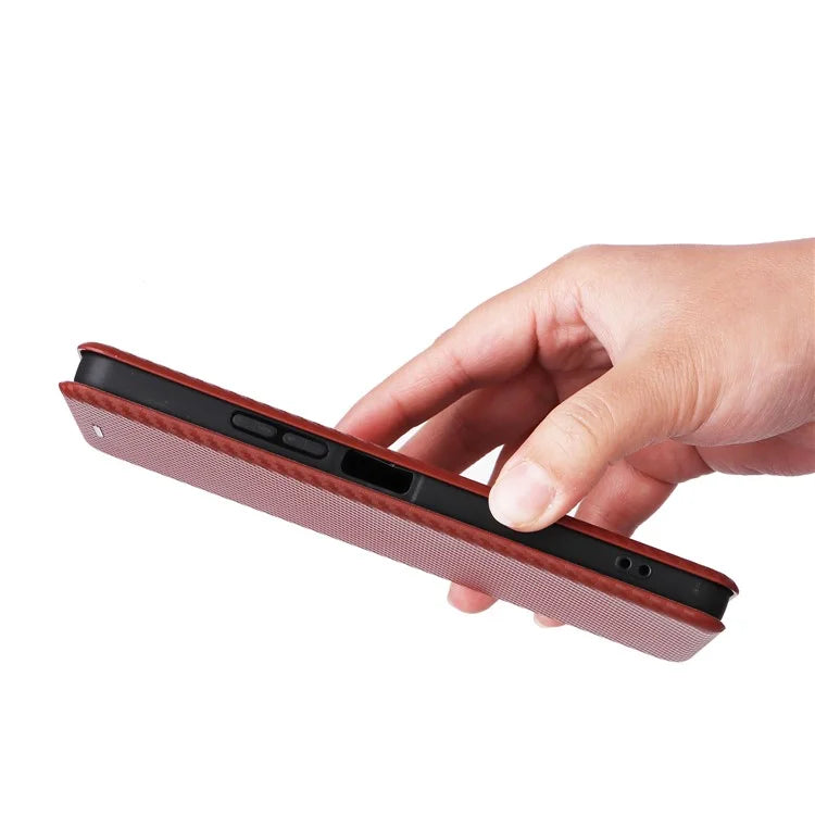 For Xiaomi Redmi A3 / Poco C61 4G Protective Case Leather Carbon Fiber Texture Magnetic Phone Cover