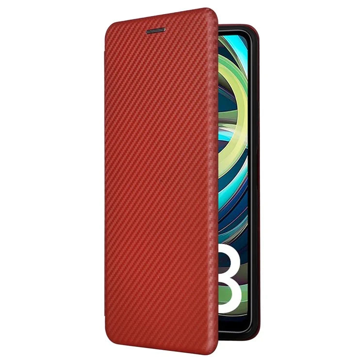 For Xiaomi Redmi A3 / Poco C61 4G Protective Case Leather Carbon Fiber Texture Magnetic Phone Cover