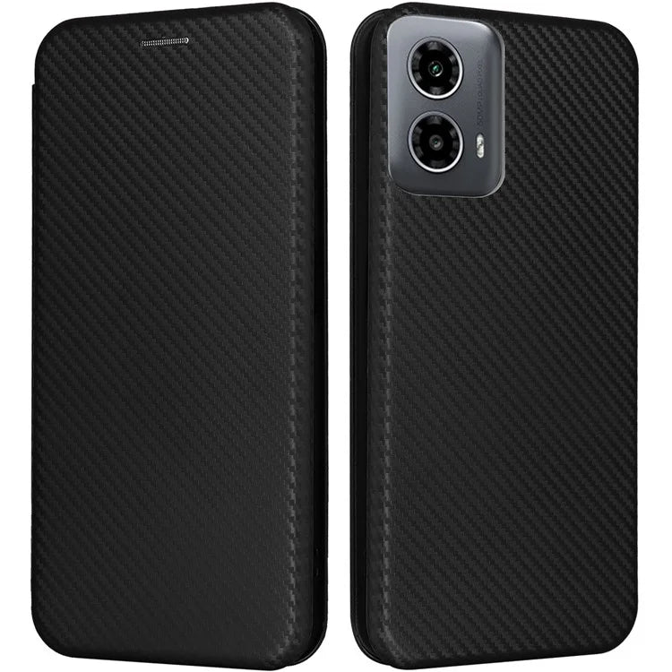 For Motorola Moto G34 5G Leather Case Carbon Fiber Texture Phone Card Holder Cover
