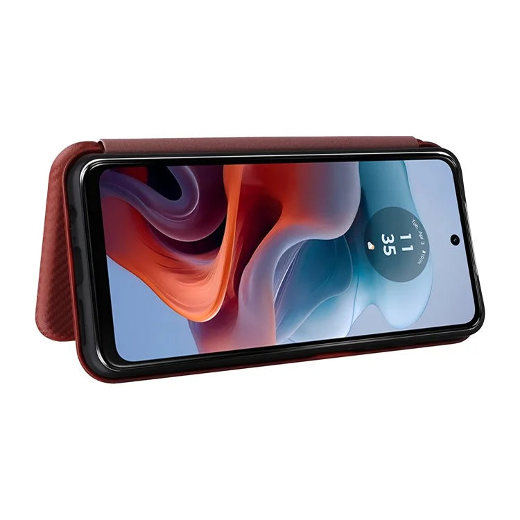 For Motorola Moto G34 5G Leather Case Carbon Fiber Texture Phone Card Holder Cover