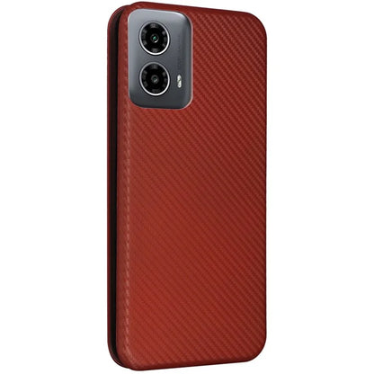 For Motorola Moto G34 5G Leather Case Carbon Fiber Texture Phone Card Holder Cover