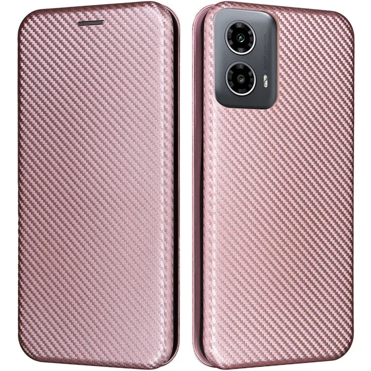 For Motorola Moto G34 5G Leather Case Carbon Fiber Texture Phone Card Holder Cover
