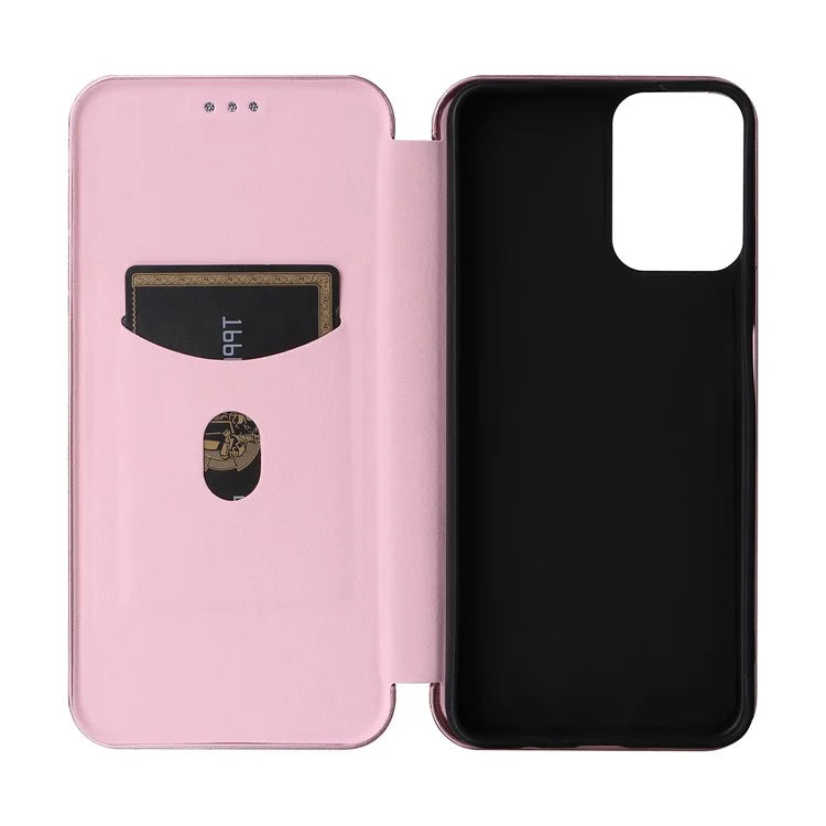 For Motorola Moto G34 5G Leather Case Carbon Fiber Texture Phone Card Holder Cover