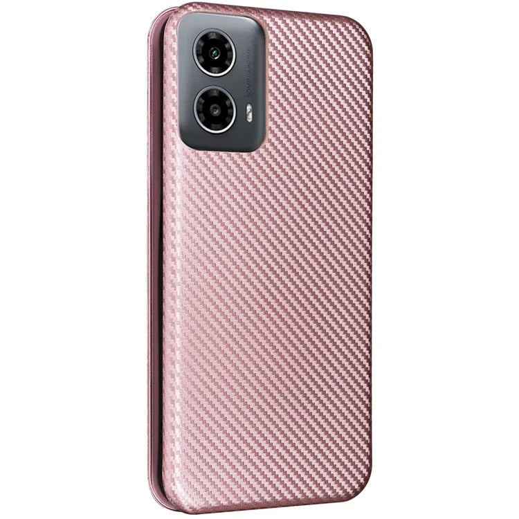 For Motorola Moto G34 5G Leather Case Carbon Fiber Texture Phone Card Holder Cover