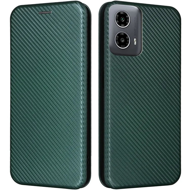 For Motorola Moto G34 5G Leather Case Carbon Fiber Texture Phone Card Holder Cover