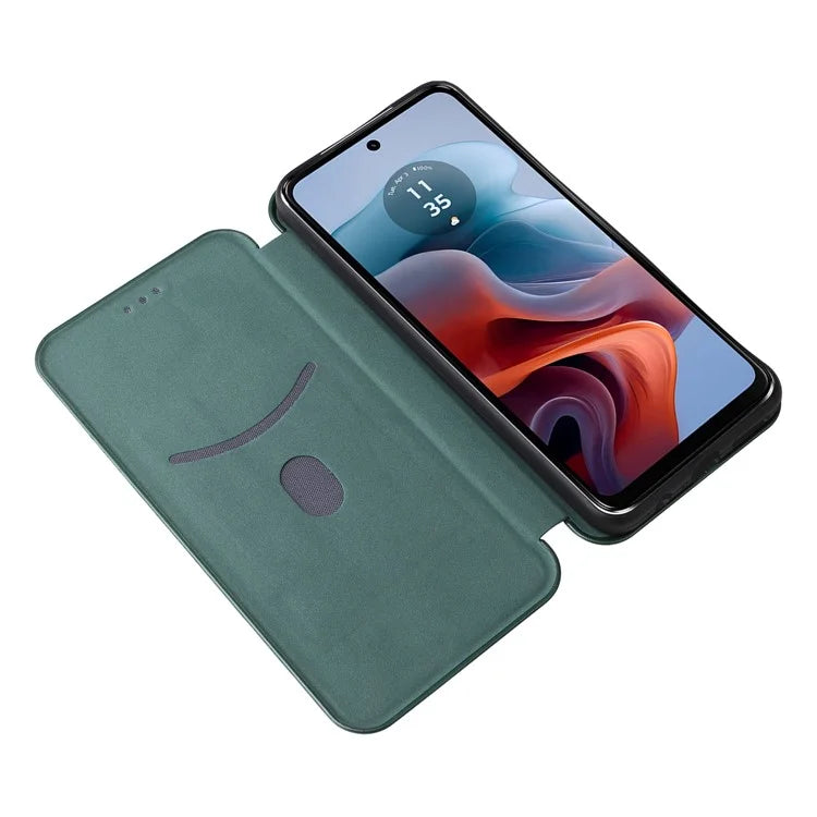 For Motorola Moto G34 5G Leather Case Carbon Fiber Texture Phone Card Holder Cover