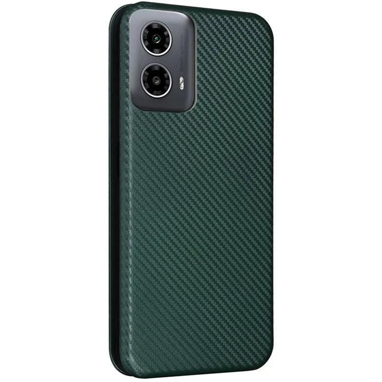 For Motorola Moto G34 5G Leather Case Carbon Fiber Texture Phone Card Holder Cover