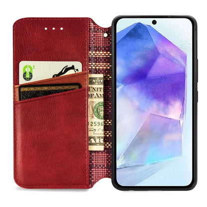 For Samsung Galaxy A55 5G Cell Phone Case Rhombus Imprinted Leather Wallet Stand Cover