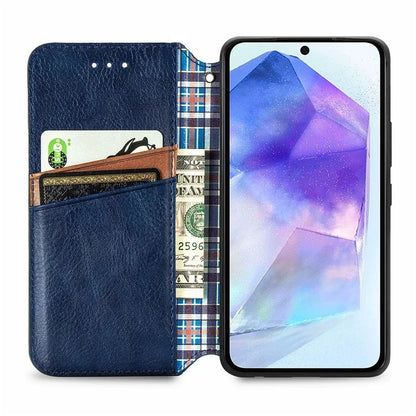 For Samsung Galaxy A55 5G Cell Phone Case Rhombus Imprinted Leather Wallet Stand Cover