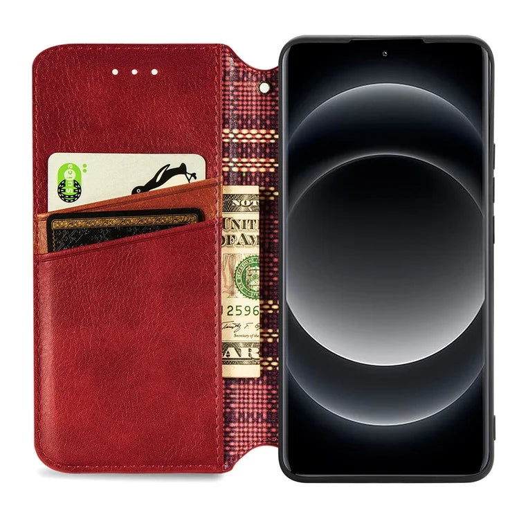 For Xiaomi 14 Ultra Case Wallet Magnetic Closing PU Leather Rhombus Phone Cover