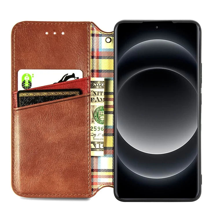 For Xiaomi 14 Ultra Case Wallet Magnetic Closing PU Leather Rhombus Phone Cover