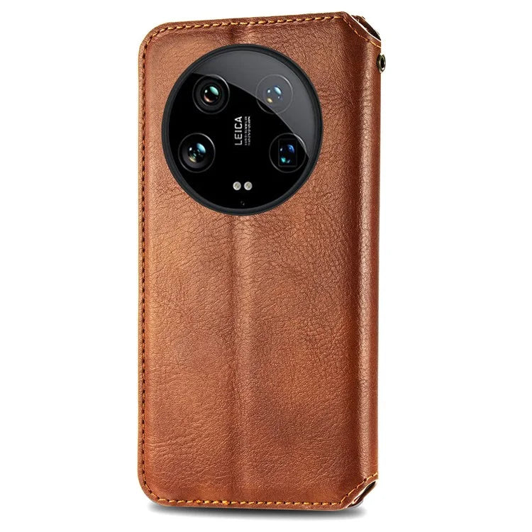For Xiaomi 14 Ultra Case Wallet Magnetic Closing PU Leather Rhombus Phone Cover