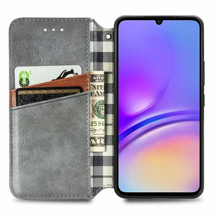 For Samsung Galaxy A05 4G Phone Case Imprinted Rhombus Leather Wallet Cover