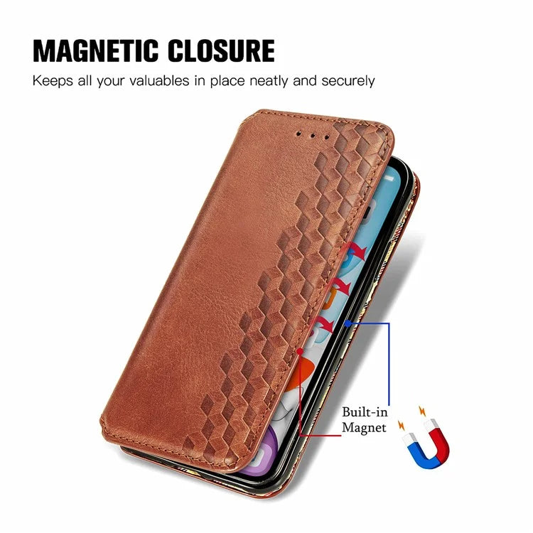 For Samsung Galaxy A05 4G Phone Case Imprinted Rhombus Leather Wallet Cover