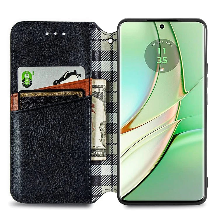 For Motorola Edge 40 5G Wallet Case Anti-Drop Imprinted Rhombus Leather Phone Cover
