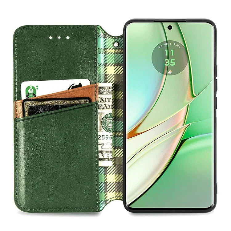 For Motorola Edge 40 5G Wallet Case Anti-Drop Imprinted Rhombus Leather Phone Cover