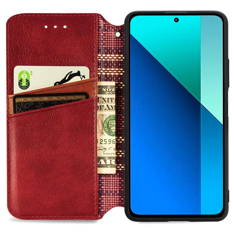 For Xiaomi Redmi Note 13 4G Wallet Cover Imprinted Rhombus Leather Phone Case