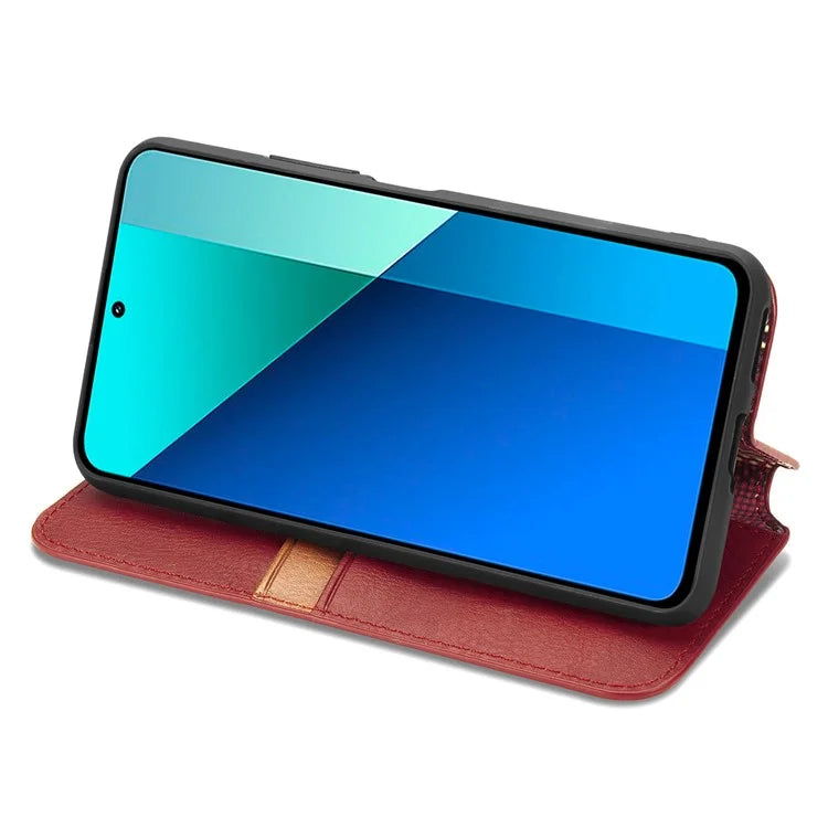 For Xiaomi Redmi Note 13 4G Wallet Cover Imprinted Rhombus Leather Phone Case