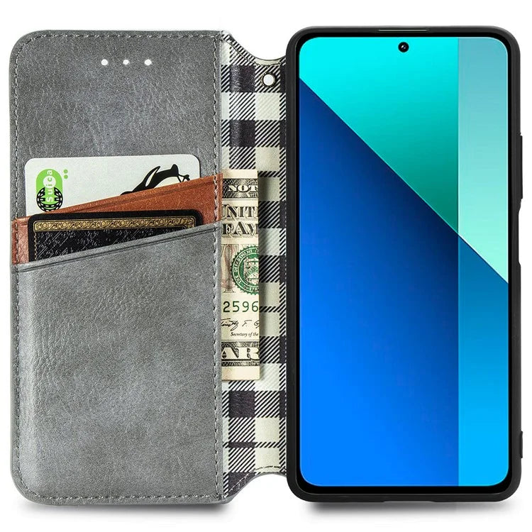 For Xiaomi Redmi Note 13 4G Wallet Cover Imprinted Rhombus Leather Phone Case