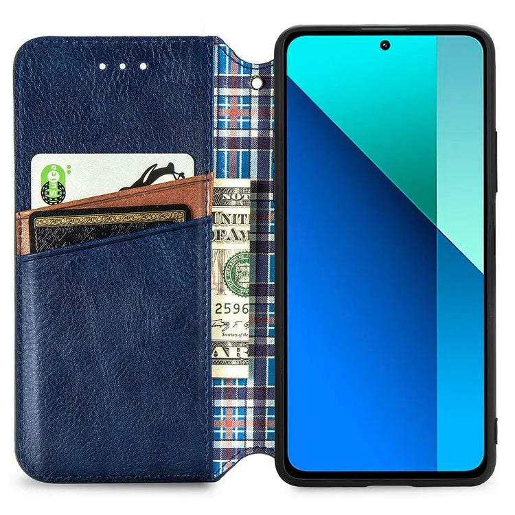 For Xiaomi Redmi Note 13 4G Wallet Cover Imprinted Rhombus Leather Phone Case
