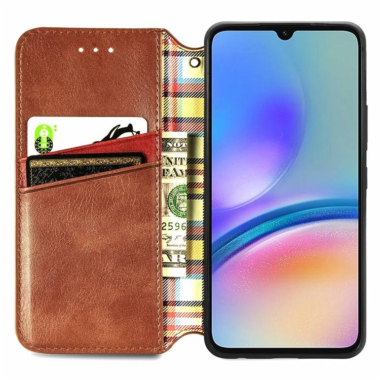 For Samsung Galaxy A05s 4G Leather Cover Imprinted Rhombus Wallet Phone Case